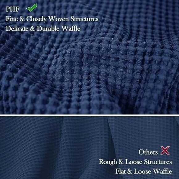 PHF Blue 100% Cotton Waffle Lightweight 90 x 90 in Weave Blanket Queen SU249 - Picture 6 of 6